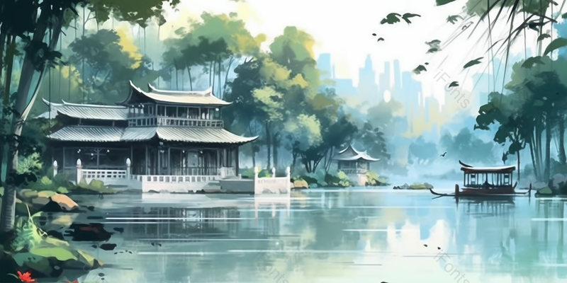 唯美意境古风自然春天山水节气水彩画,插画/手绘图,插画/手绘图库,插画/手绘图下载,插画/手绘